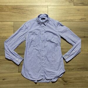 J.Crew Women Favorite Shirt In Stripe Size 00 Blue White Long Sleeve Button Up‎